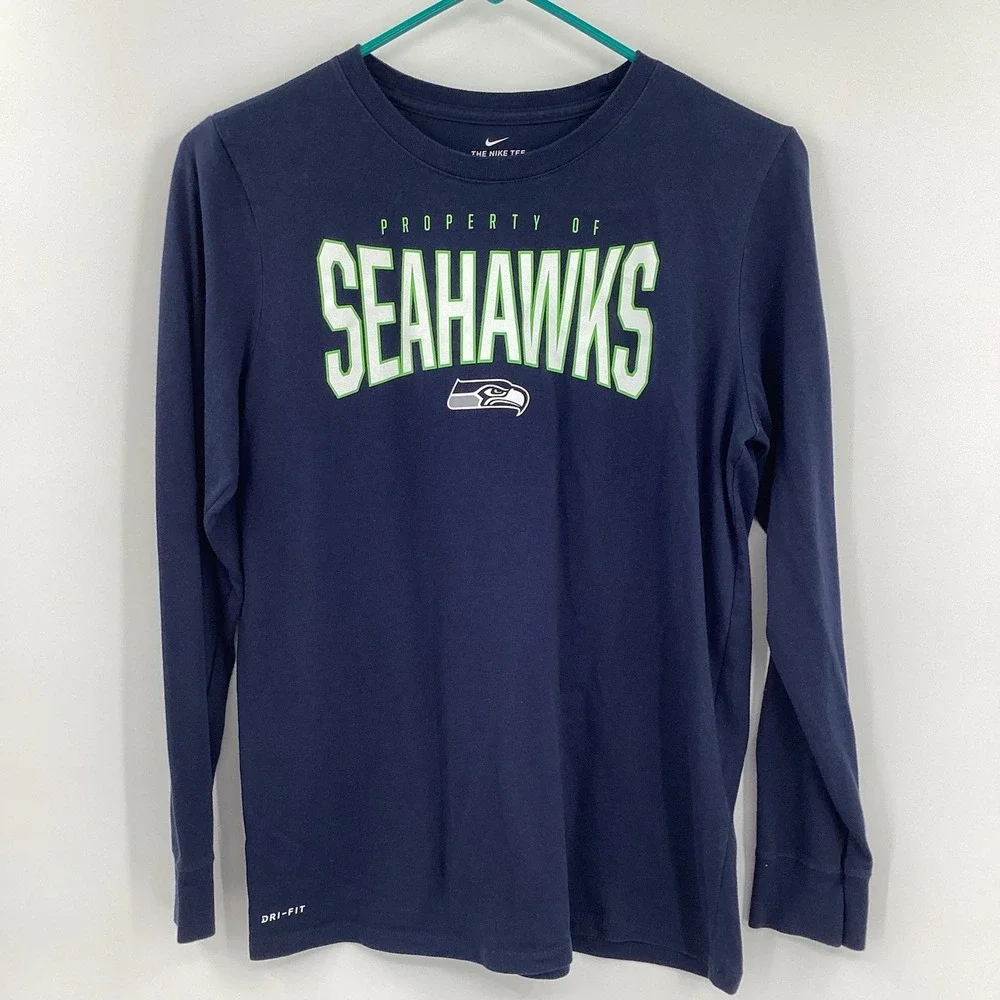 Boys Nike NFL Seattle Seahawks Football Long Sleeve Tshirt- Youth Large‎